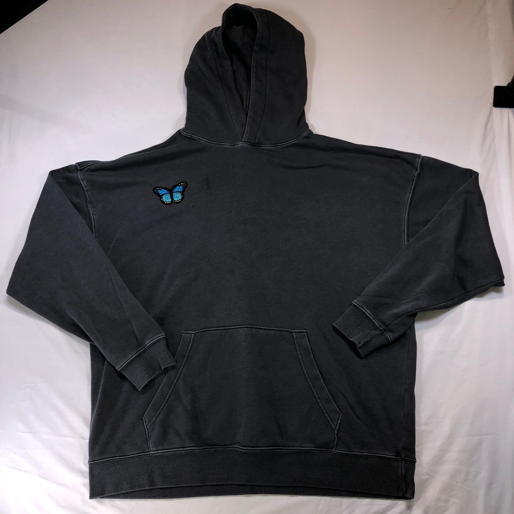 No Boundaries Mens Oversized Butterfly Hoodie Charcoal Gray Large L Pullover